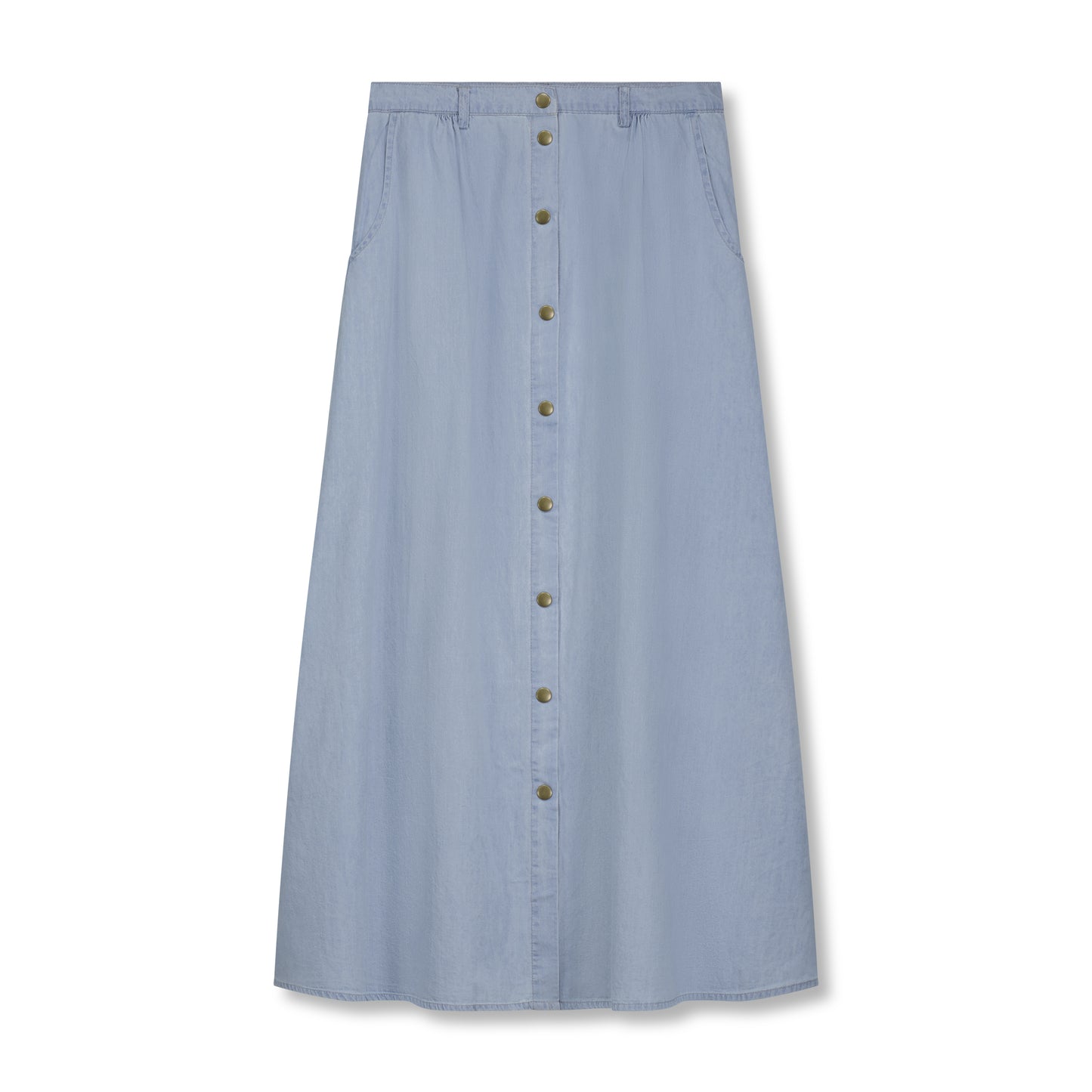 Button Denim Chambray Maxi Skirt