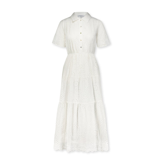 White Tiered Eyelet Midi Dress