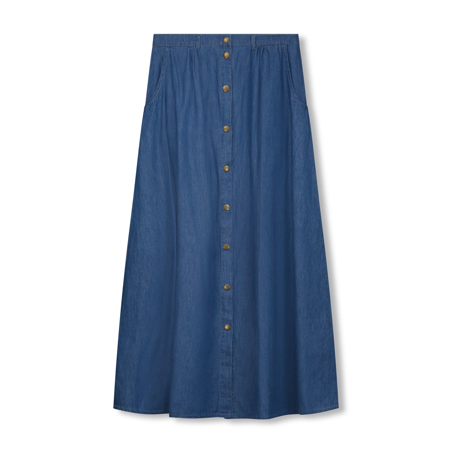 Button Denim Chambray Maxi Skirt