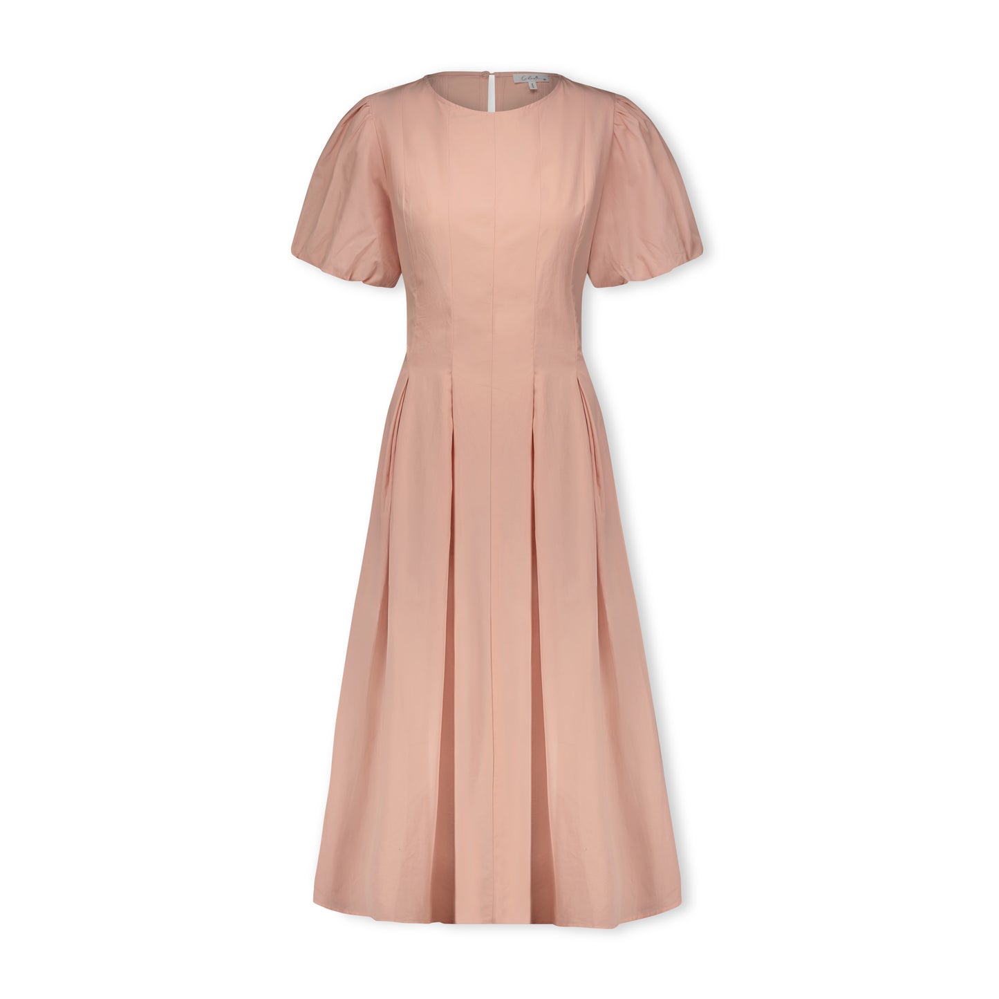 Pleated Midi Dress with Bubble Sleeves