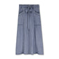 Denim Midi Skirt with Pocket and Belt