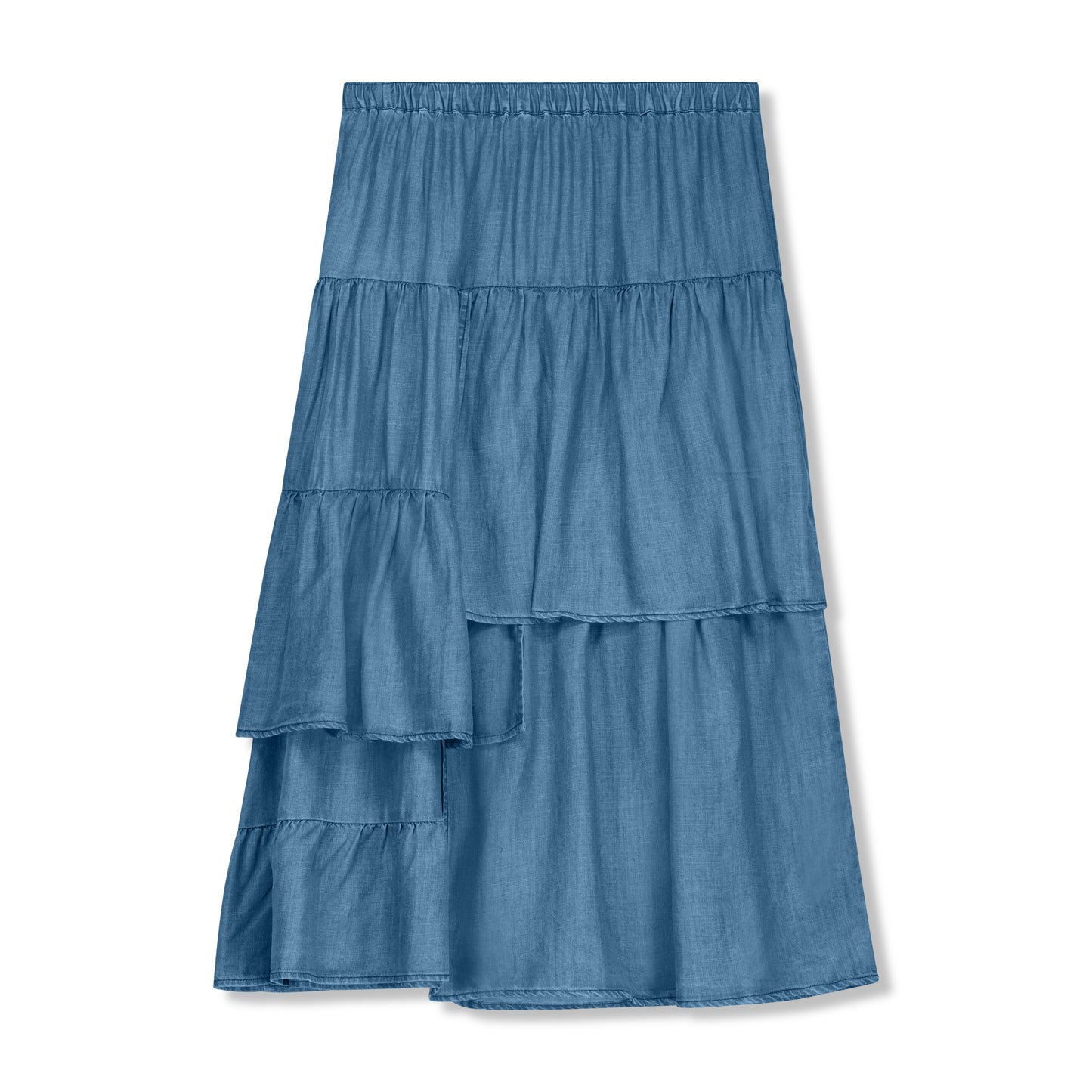 Chambray Handkerchief  Hem with Elastic Waist Midi Skirt