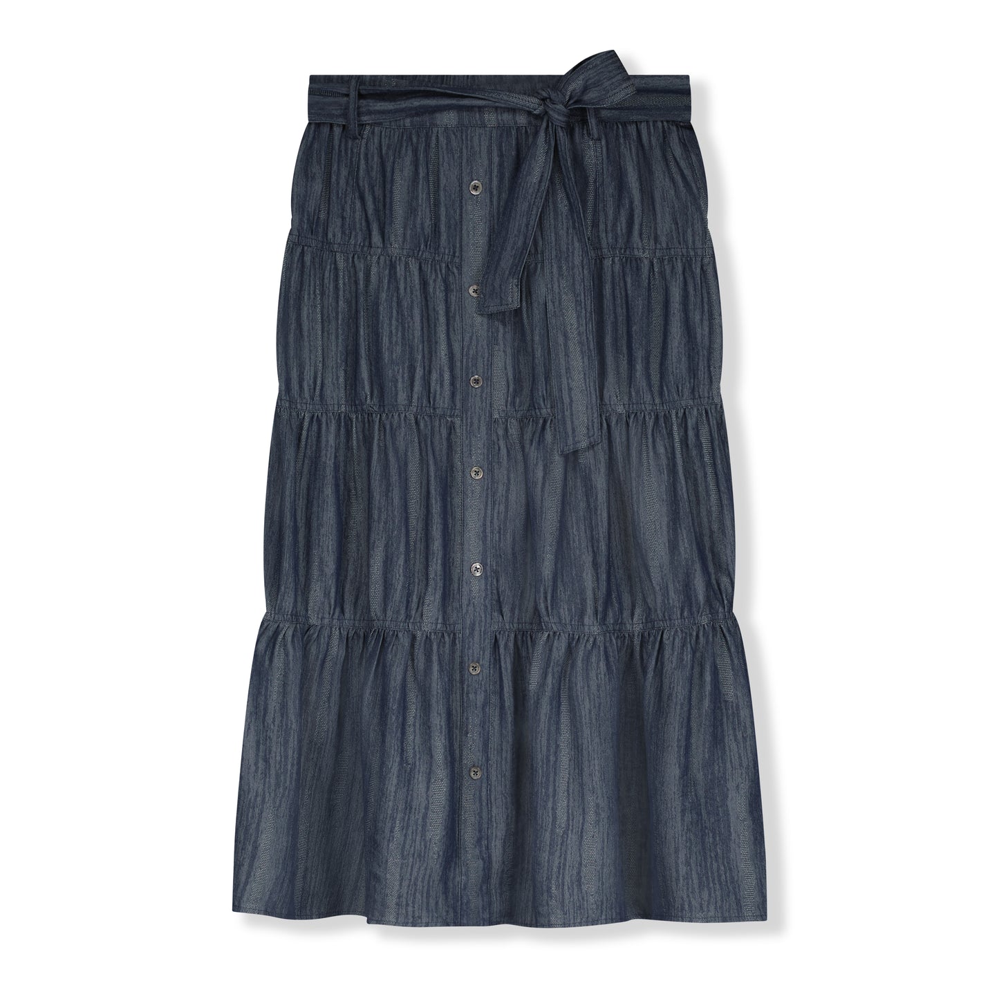 Indigo Blue Tiered A-line Midi Skirt