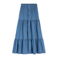 Button Down Tier Maxi Denim Skirt- Light Wash